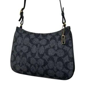 COACH PenelopeAnthracite Wool & Leather Signature C Hobo Shoulder Bag Rare Y2K